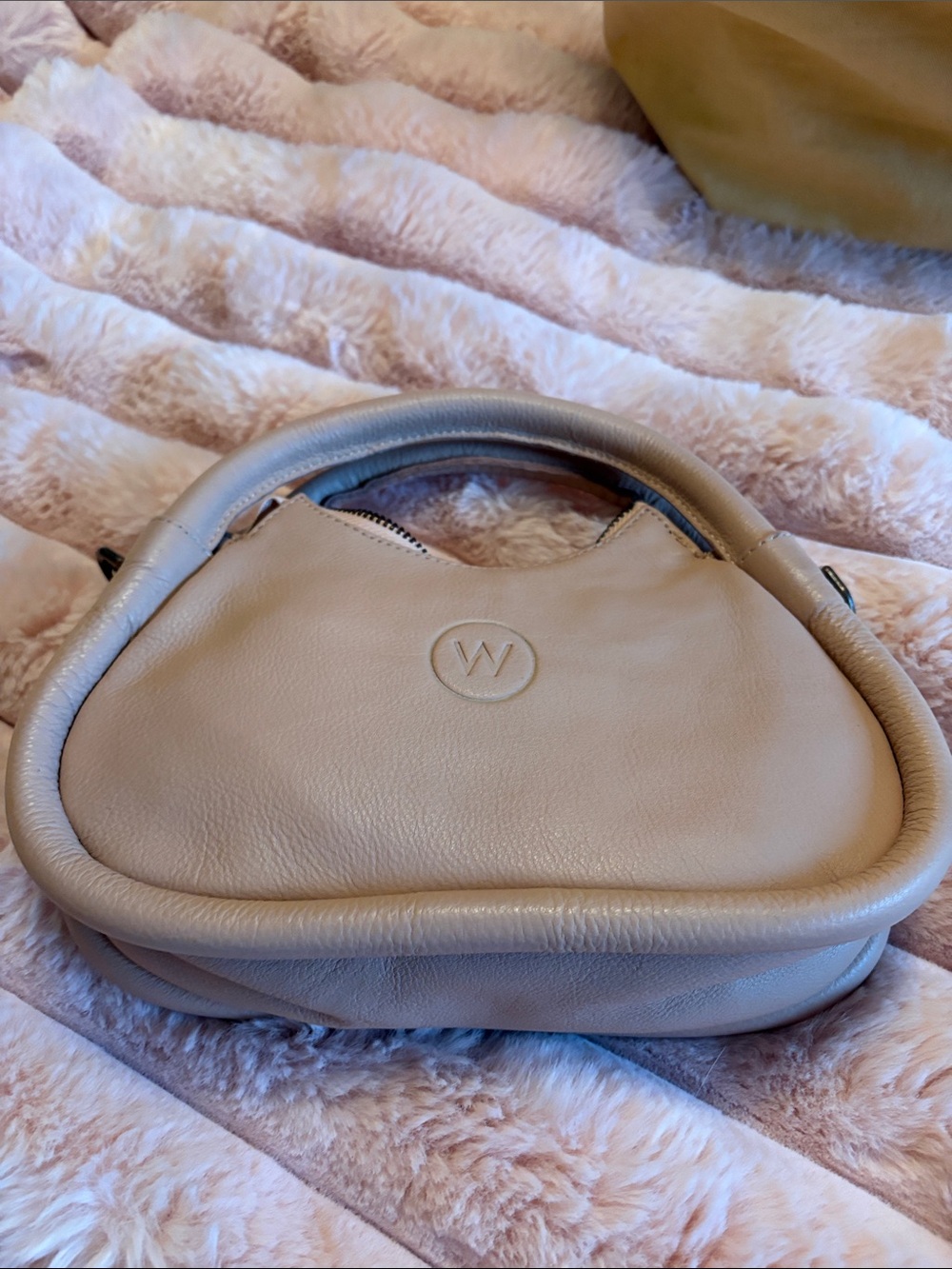 W Soft Taupe Leather Shoulder Bag